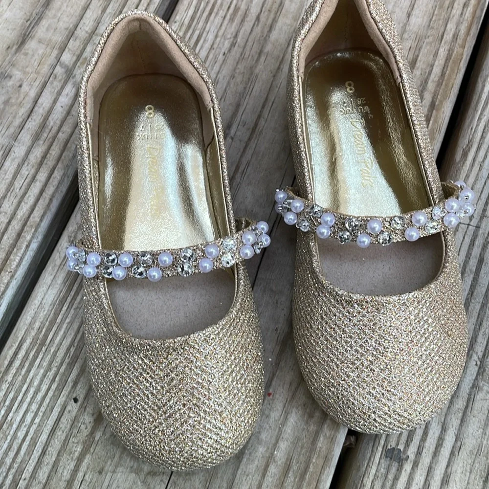 Dream Pairs Serena Girls Gold Glitter Pearl Mary Jane Dress Shoes Size 8